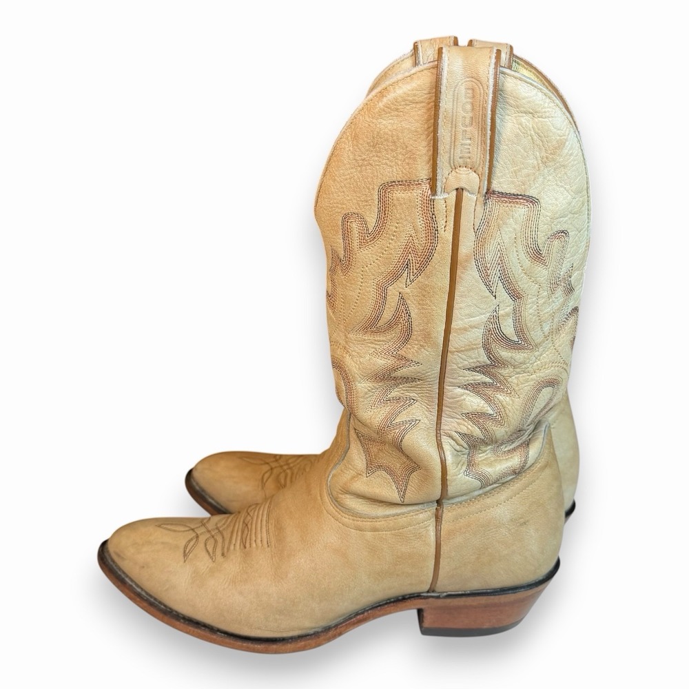 VINTAGE Boulet Cowboy Western Boots Mens Size 10.5E Cream Leather Pull On Canada